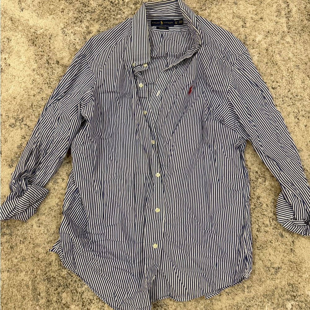 Ralph Lauren Blue and White Striped Button-Down Shirt